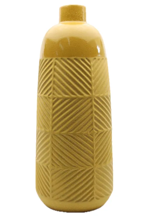 Dijon Mustard Yellow Quartered Pattern Ceramic Vase