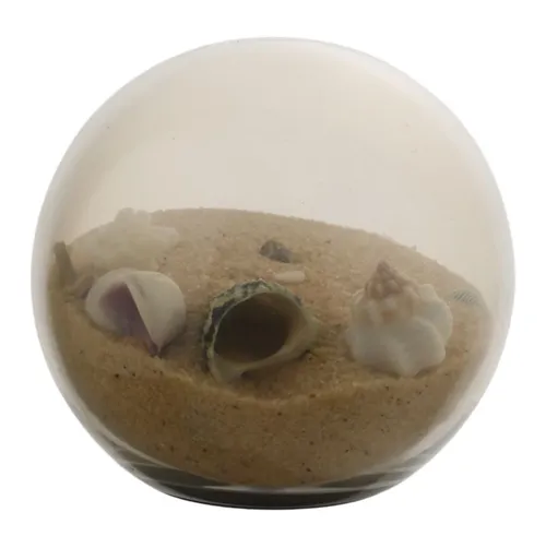 Glass Ball Paperweight With Beach Sand & Shells