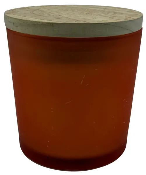 Frosted Orange Glass Jar Candle With Wood Lid