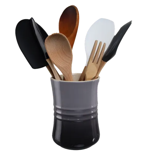 Gradient Grey Ceramic Utensil Holder With 7 Utensils