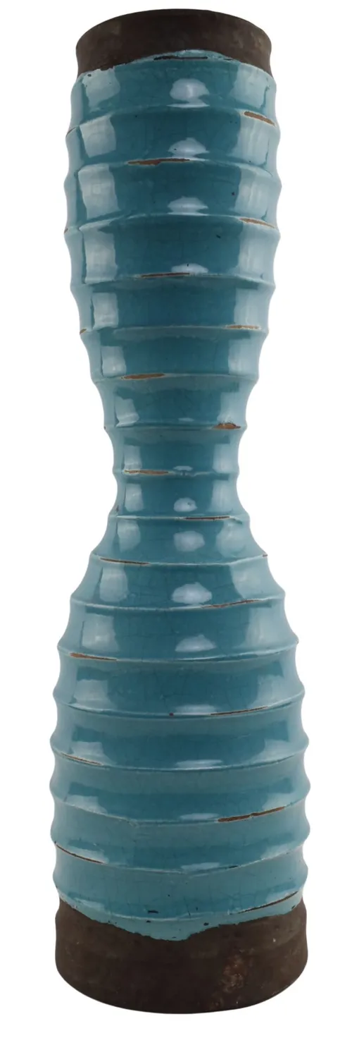 Blue Slender Ridged Ceramic Vase