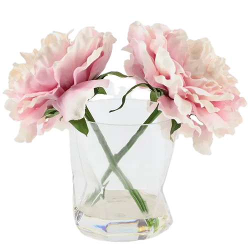 Artificial Pale Pink Peonies In Clear Glass Geometric Vase