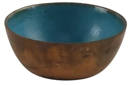 Copper Pinch Bowl With Turquoise Enamel