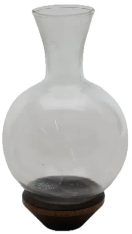 Wood Base Clear Glass Chemistry Flask Vase