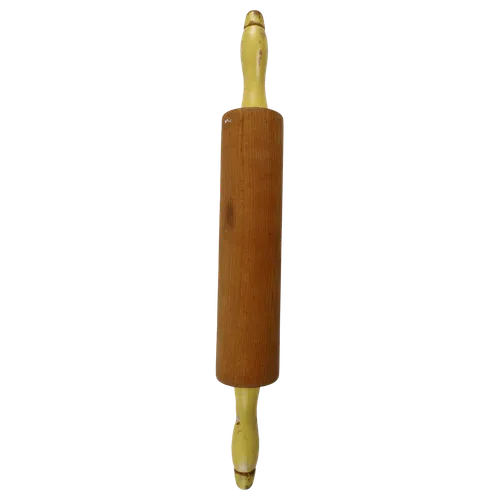 Wood Rolling Pin With Aged Yellow Handles