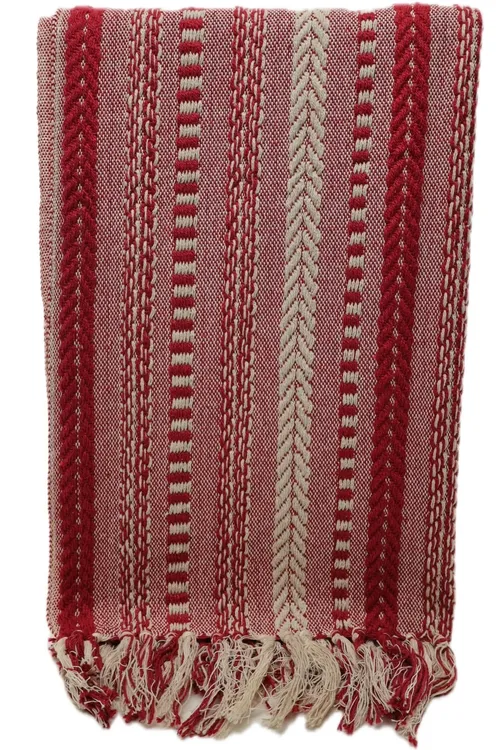 Red & White Candy Cane Jaccard Throw Blanket With Tassel Trim
