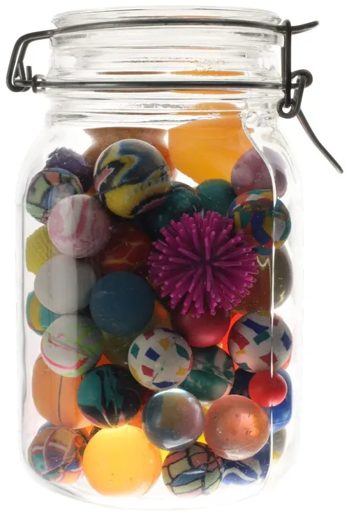 Clear Glass Container With Clamping Lid Containing Balls
