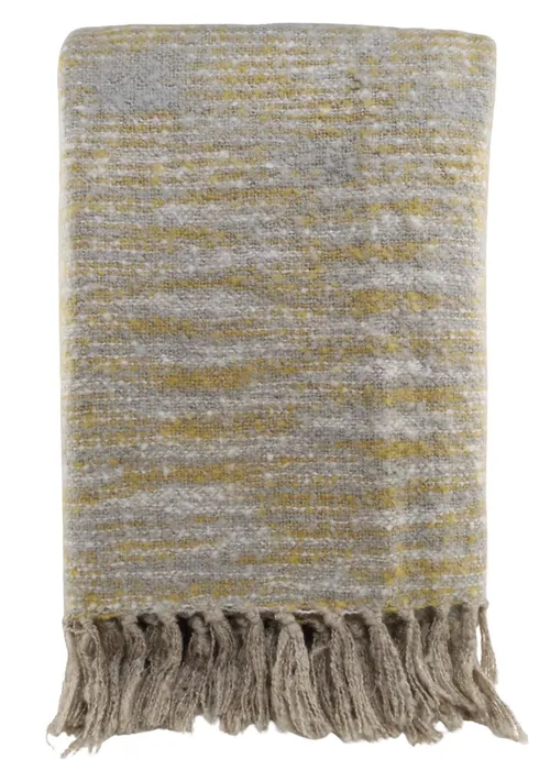 Grey & Yellow Throw Blanket With Fringe