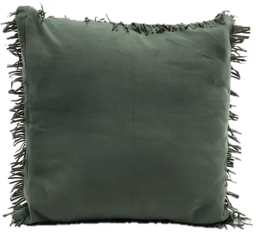 Moss Green Faux Suede With Frayed Trim Throw Pillow