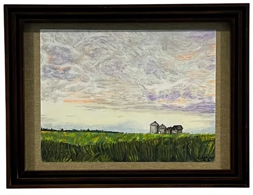 Prairie Landscape Under Purple Sky In Wood Frame