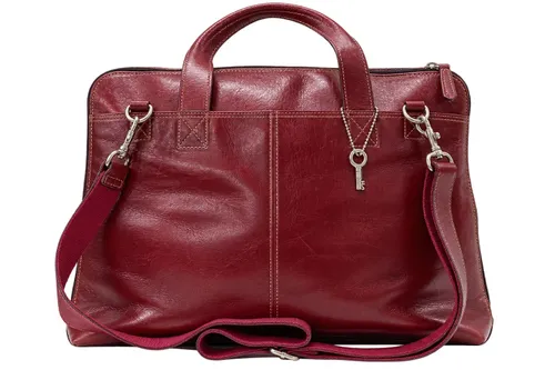 Deep Burgundy Red Leather Briefcase-style Tote Bag