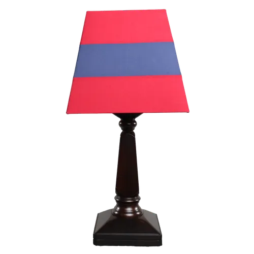 Nautical Dark Wood Table Lamp With Broadband Red & Blue Shade