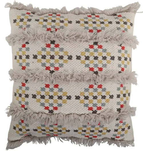 Beige Textured Fringe Pattern Throw Pillow