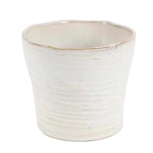 White & Beige Freehand Pottery Plant Pot