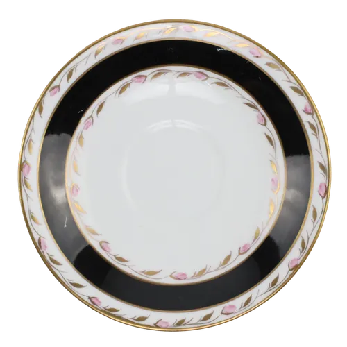 Black Banded Gold Trim With Rose Repeat Saucer