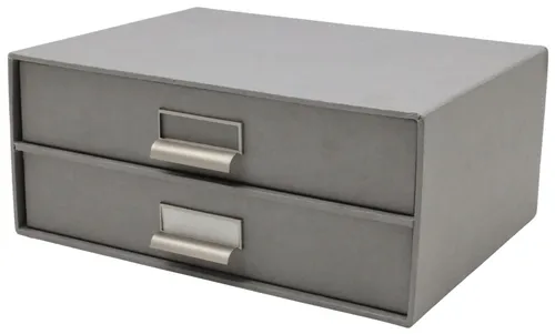 Grey 2 Drawer Letter Box With Silver Handles