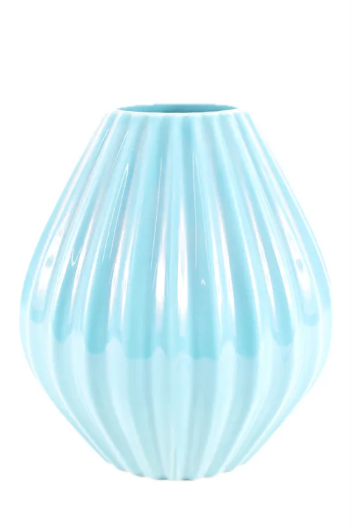 Teal Ribbed Ceramic Vase