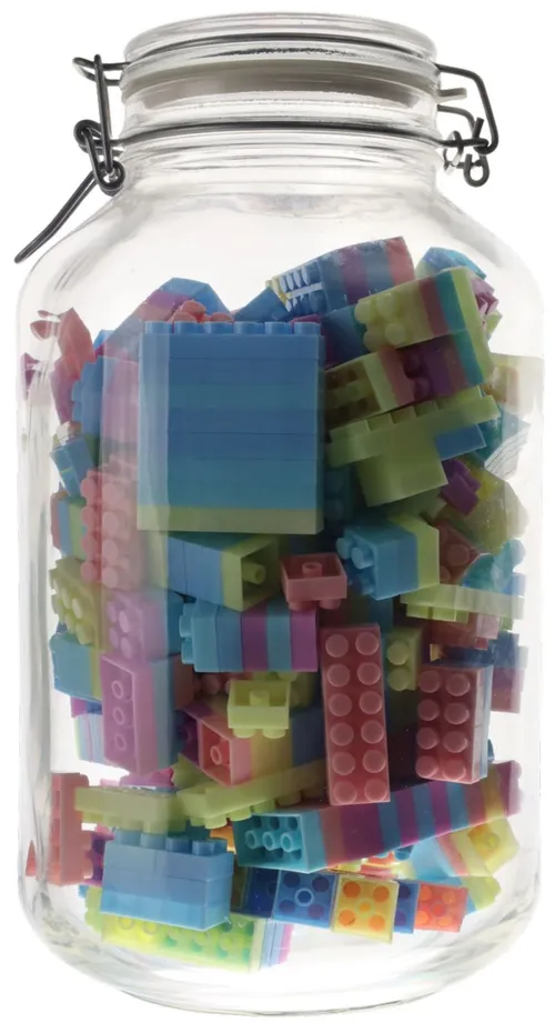 Multicolour Building Blocks In Clear Glass Storage Canister
