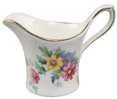 White Gold Rimmed Porcelain Creamer With Flowers
