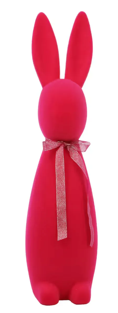 Bright Pink Flocked Rabbit 2.75'