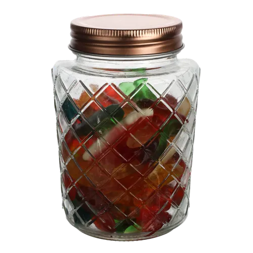 Clear Glass Diamond Embossed Jar With Sour Worms