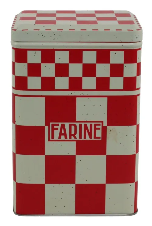 Red & White French Flour Tin Canister With Lid 