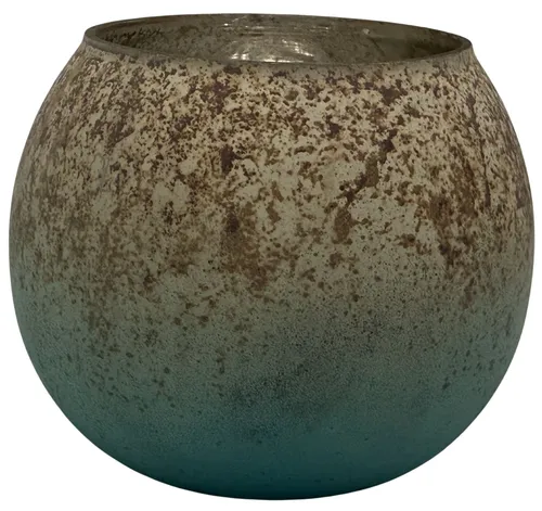 Aqua Blue Crackle Glass Candle Holder