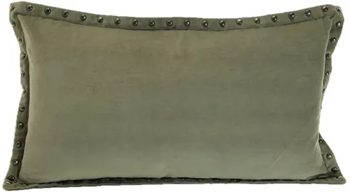 Olive Green Velvet Throw Pillow With Round Bronze Studs On Trim