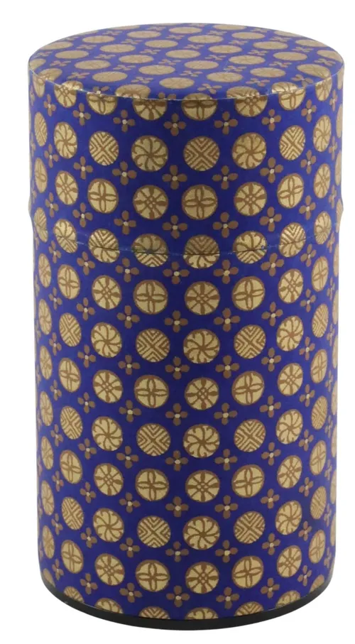 Blue & Gold Pattern On Japanese Paper Tin Canister