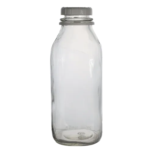 Clear Glass Milk Bottle With White Cap