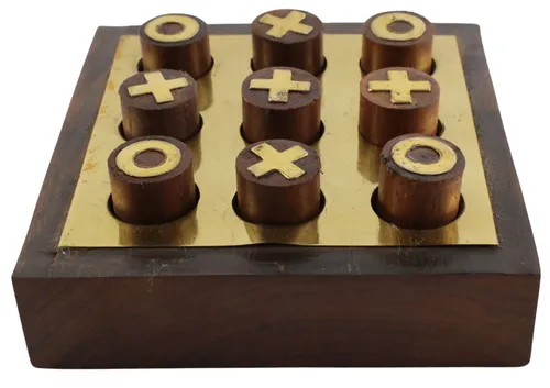Wood & Brass Desktop Tic Tac Toe Game