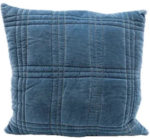 Blue Velvet & Gold Quilted Stitch Throw Pillow