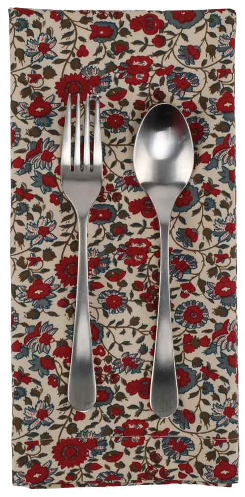 Cream With Red & Blue Floral Pattern Napkin
