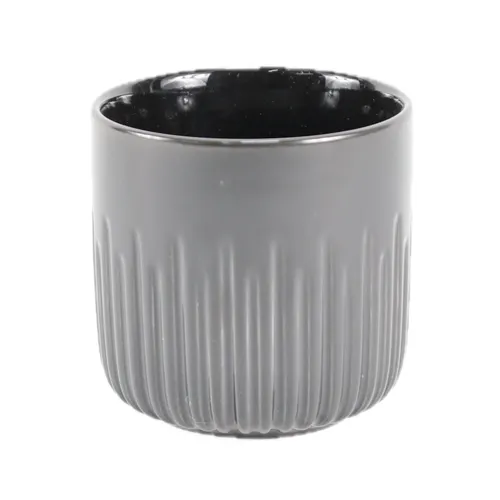 Shiny Black Pulse Pattern Ceramic Plant Pot