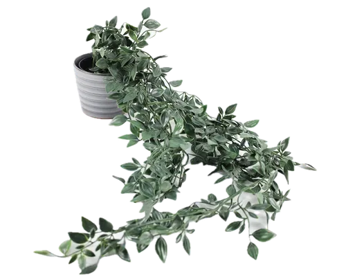 Artificial Silver Inch Plant In Grey Ribbed Ceramic Pot