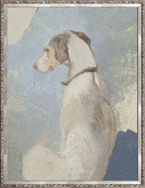 Dog Study On Board With Silver Frame