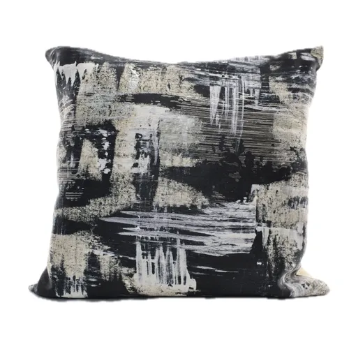 Metallic Brush Strokes On Black With Solid Cream Back Throw Pillow