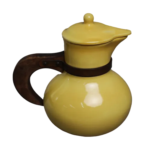 Yellow Ceramic Teapot With Wood Handle