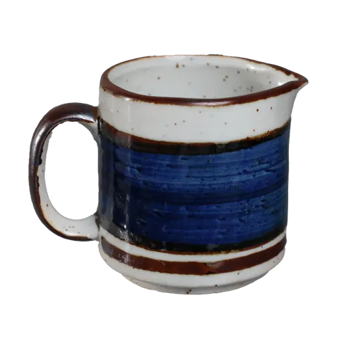 Blue Band & Chocolate Striped Stoneware Creamer