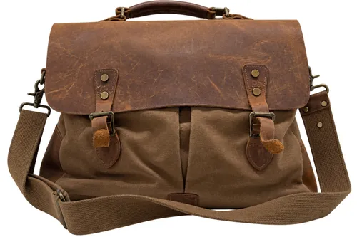 Rugged Vintage Inspired Brown Canvas and Leather Messenger bag