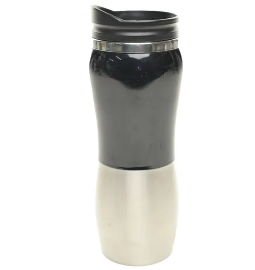 Gloss Black & Stainless Steel Metal Travel Mug