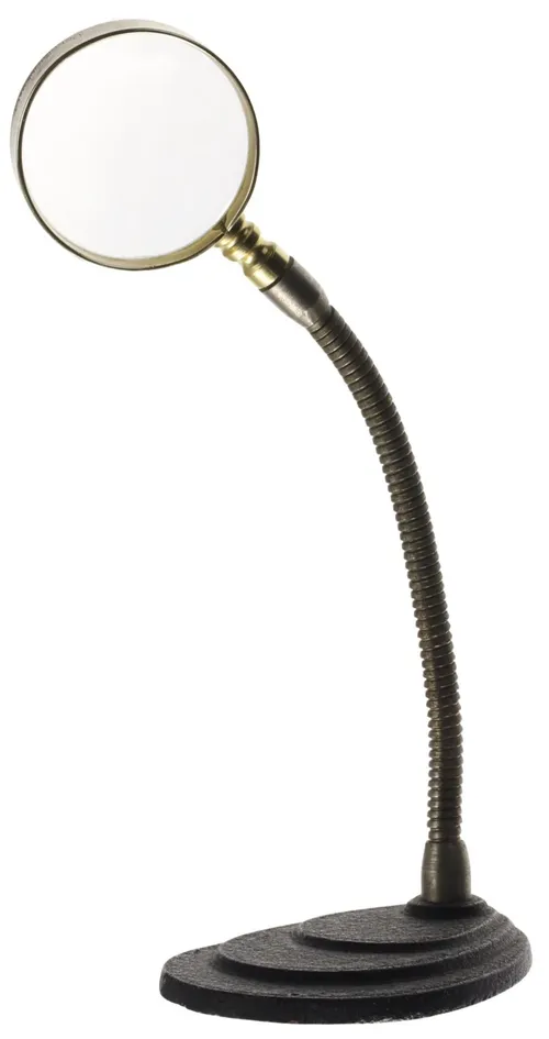 Antique Brass Gooseneck Magnifying Glass On Metal Stand