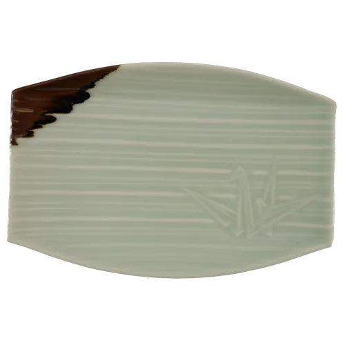 Light Grey With Brown Earth Toned Corner Ceramic Rectangular Sushi Dish