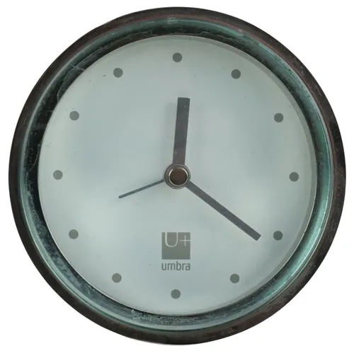 Round Silver Metal & Thick Glass Clock