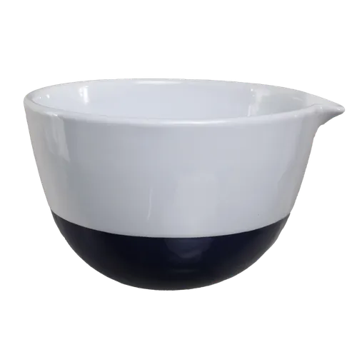 White & Navy Blue Ceramic Mixing Bowl With Spout