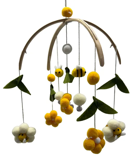 Felted Wool Bees & Flowers Baby Mobile