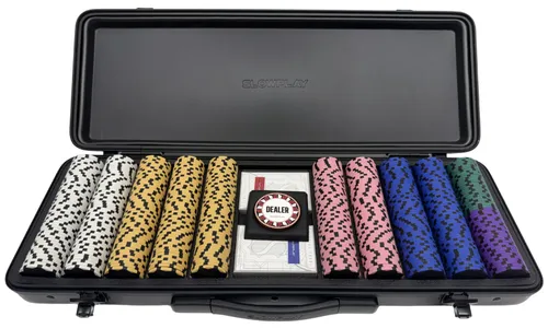 500 Piece Clay Poker Chip Set In Black Metal Case