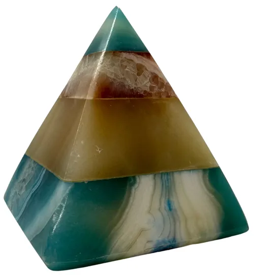 Green & Brown Banded Polished Stone Pyramid
