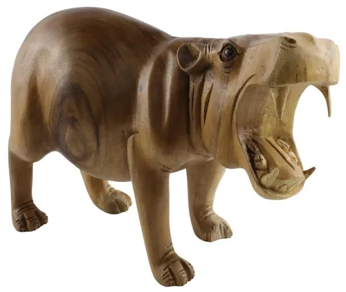 Natural Carved Wood Hippo