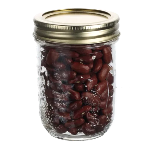 Small Clear Mason Jar With Tin Lid Containing Kidney Beans